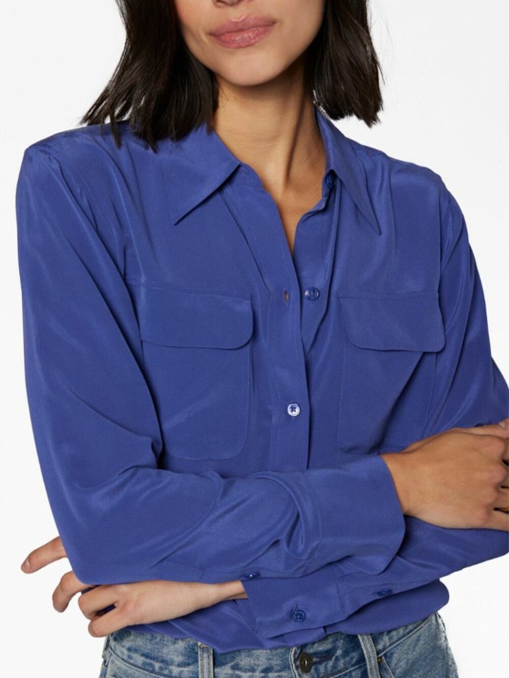 EQUIPMENT - Silk  Royal Blue Button-Up Shirt Women M